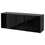 BESTÅ Storage combination with doors, black-brown/Glassvik black/smoked glass, 180x42x65 cm