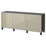 BESTÅ Storage combination with doors, black-brown, Selsviken high-gloss/beige, 180x40x74 cm