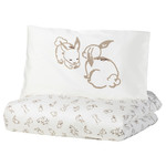 RÖDHAKE Quilt cover/pillowcase for cot, rabbit pattern, white/beige, 110x125/35x55 cm