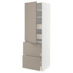 METOD / MAXIMERA Hi cab w shlvs/4 drawers/dr/2 frnts, white/Upplöv matt dark beige, 60x60x200 cm