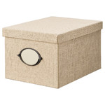 KVARNVIK Storage box with lid, beige, 25x35x20 cm