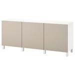 BESTÅ Storage combination with doors, white/Lappviken/Stubbarp light grey-beige, 180x42x74 cm