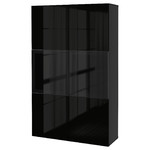 BESTÅ Storage combination w/glass doors, black-brown, Selsviken high-gloss/black, dimmed glass, 120x40x192 cm