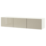 BESTÅ TV bench with doors, white, Selsviken high-gloss/beige, 180x42x38 cm