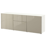 BESTÅ Storage combination with drawers, white, Selsviken high-gloss/beige, 180x42x65 cm