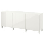 BESTÅ Storage combination with doors, white, Selsviken high-gloss/white, 180x40x74 cm