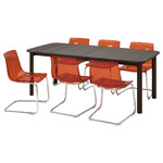 STRANDTORP / TOBIAS Table and 6 chairs, brown/brown/red chrome-plated, 150/205/260 cm