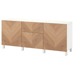 BESTÅ Storage combination with drawers, white, Hedeviken/Stubbarp oak veneer, 180x42x74 cm