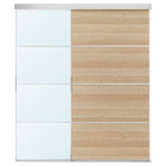 SKYTTA / MEHAMN/AULI Sliding door combination, aluminium double sided/white stained oak effect mirror glass, 177x205 cm