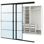 PAX/SKYTTA Walk-in wardrobe with sliding doors, black/Auli mirror glass, 276x160x240 cm