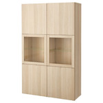 BESTÅ Storage combination w/glass doors, Lappviken, Sindvik white stained oak, clear glass, 120x40x192 cm