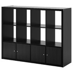 KALLAX Shelf unit with 4 inserts, black-brown, 147x112 cm