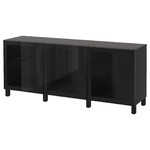 BESTÅ Storage combination with doors, black-brown, Glassvik black, clear glass, 180x40x74 cm