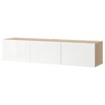 BESTÅ TV bench with doors, white stained oak effect, Selsviken high-gloss/white, 180x42x38 cm