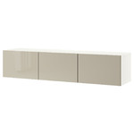 BESTÅ TV bench with doors, white, Selsviken high-gloss/beige, 180x42x38 cm