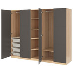 PAX Wardrobe, white stained oak effect, Meråker dark grey, 250x60x201 cm