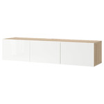 BESTÅ TV bench with doors, white stained oak effect, Selsviken high-gloss/white, 180x42x38 cm