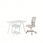 TROTTEN / FLINTAN Desk and storage combination, and swivel chair white/beige