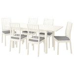 LANEBERG / EKEDALEN Table and 6 chairs, white white/Ramna light grey, 130/190x80 cm