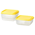 PRUTA Food container, transparent, yellow, 0.6 l