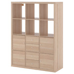 KALLAX Shelving unit with 6 inserts, white stained oak effect, 112x147 cm