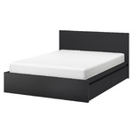 MALM Bed frame, high, w 2 storage boxes, black-brown, Leirsund, 160x200 cm