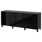 BESTÅ Storage combination with doors, black-brown, Glassvik black, smoked glass, 180x40x74 cm