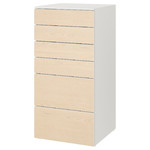 SMÅSTAD / PLATSA Chest of 6 drawers, white, birch, 60x55x123 cm