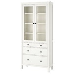 HEMNES Glass-door cabinet with 3 drawers, white stain, 90x197 cm