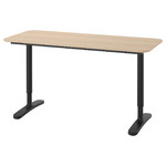 BEKANT Desk, white stained oak veneer, black, 140x60 cm