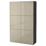 BESTÅ Storage combination with doors, black-brown, Selsviken high-gloss/beige, 120x40x192 cm