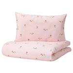 DRÖMSLOTT Duvet cover 1 pillowcase for cot, puppy pattern/pink, 110x125/35x55 cm