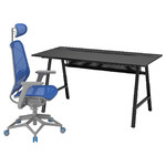 UTESPELARE / STYRSPEL Gaming desk and chair, black blue/light grey