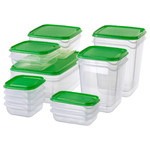 PRUTA Food container, set of 17, transparent/green