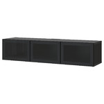 BESTÅ TV bench with doors, black-brown, Glassvik smoked glass, 180x42x38 cm