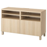 BESTÅ TV bench with doors, white stained oak effect/Lappviken/Stubbarp white stained oak effect, 120x42x74 cm