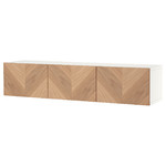 BESTÅ TV bench with doors, white, Hedeviken oak veneer, 180x42x38 cm