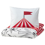 BUSENKEL Duvet cover and pillowcase, circus pattern red/white, 150x200/50x60 cm