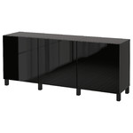 BESTÅ Storage combination with doors, black-brown, Selsviken high-gloss black, 180x40x74 cm