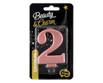 Birthday Candle 2 Metallic 8cm, pink-gold