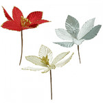 Christmas Decoration Artificial Flower Glitter Poinsettia, 1pc, assorted colours