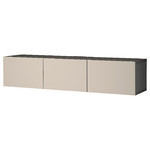 BESTÅ TV bench with doors, black-brown/Lappviken light grey/beige, 180x42x38 cm