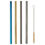 LUFTTÄT Drinking straws/cleanbrush set of 5, mixed shapes mixed colours