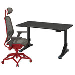 UPPSPEL / STYRSPEL Gaming desk and chair, black grey/red, 140x80 cm