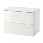 GODMORGON / TOLKEN Wash-stand with 2 drawers, high-gloss white/marble effect, 82x49x60 cm