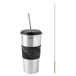 LÅNESPELARE Mug with lid and straw, black