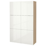 BESTÅ Storage combination with doors, white stained oak effect, Selsviken high-gloss white, 120x40x192 cm