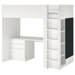 SMÅSTAD Loft bed, white blackboard surface/with desk with 4 drawers, 90x200 cm