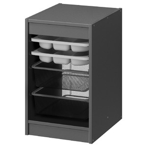 TROFAST Storage combination w boxes/trays, grey grey/dark grey, 34x44x56 cm