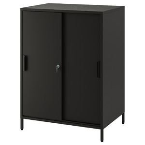 TROTTEN Cabinet with sliding doors, anthracite, 80x110 cm